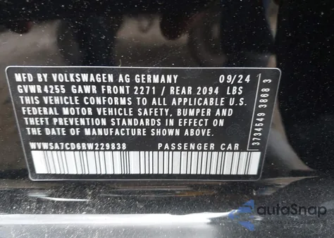 2024 Volkswagen Golf Gti 2.0T 380 Se z USA, uszkodzony, nr VIN WVWSA7CD6RW229838